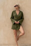 Women's Soft V-Neck Belted Khaki Kimono - 4