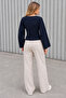 Women's Stylish Body-Hugging V-Neck Navy Blue Blouse - 3