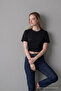Women's Wide Short Sleeve Black Crop T-Shirt - 4