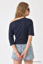 Women's Boat Neck Half Sleeve Navy Blue Blouse - 6