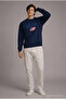 Men's America Print Loose Fit Navy Blue Sweatshirt - 4