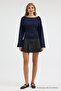 Women's Off-The-Shoulder Wide-Sleeve Navy Blue Blouse - 6