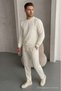 Men's Loose Textured Flare Ecru Sweatshirt - 4