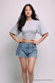 Women's Summer Short Sleeve Gray Crop Blouse - 3