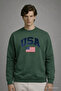 Men's America Printed Loose Fit Red Green Sweatshirt