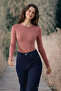 Women's Trendy Crew Neck Tight-Fitting Pink Stylish Blouse - 5