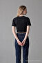 Women's Wide Short Sleeve Black Crop T-Shirt - 6