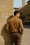 Men's Casual Stylish Relaxed Loose Brown Knit Sweater - 6