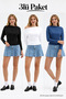 Women's Boat Neck Basic Slim 3-Piece Blouse