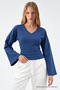 Women's Raglan Sleeve Textured Crop Blue Blouse