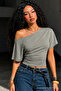 Women's Off-Shoulder Gray Crop T-Shirt - 5