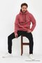 Men's Rose Color Standard Fit Regular Cut Fleece Hooded Kangaroo Pocket Cotton Sweatshirt - 4