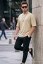 Erkek Premium Basic Trend Bej Oversize Tişört - 3