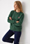 Women's Sorry Chest Printed Dark Green Sweatshirt - 4