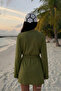 Women's V-Neck Casual Belted Khaki Kimono - 5