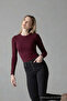 Women's Long Sleeve Crew Neck Burgundy Blouse - 3