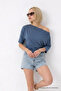 Women's Off-The-Shoulder Cotton Blue Slim Fit T-Shirt - 4