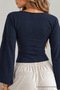 Women's V-Neck Bodycon Navy Blue Blouse - 6