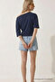 Women's Off-The-Shoulder Short Sleeve Navy Blue Tight T-Shirt - 6