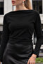 Women's Casual Degaje Boat Neck Black Blouse - 5