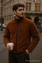 Men's Mock Neck Zippered Brown Loose Fleece