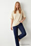 Women's Crew Neck Beige Oversized T-Shirt - 3
