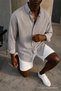 Men's Casual Striped Gray Oversize Linen Shirt - 4