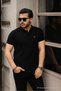 Men's 100% Cotton Fabric Slim Fit Cut Black Polo Neck T-shirt - 5