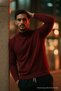 Men's Half Turtleneck Burgundy Knit Sweater - 4