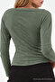 Women's Khaki Fitted Plain Boat Neck Blouse - 6