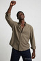 Men's Striped Regular Fit Brown Linen Shirt - 5