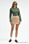 Women's Long Sleeve Waist-Fitted Khaki Crop Blouse - 2