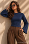 Women's Knitted Slim Fit Elegant Navy Blue Blouse