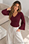 Women's V-Neck Bodycon Burgundy Blouse - 2
