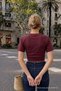 Women's Crew Neck Burgundy Crop T-Shirt - 6