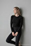 Women's Long Sleeve Crew Neck Black Blouse - 4