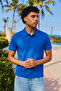 Men's Short Sleeve Blue Loose Polo Collar T-Shirt - 2