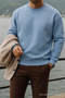 Men's Crew Neck Casual Baby Blue Sweater - 4