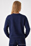 Women's Star Print Navy Blue Casual Sweatshirt - 5