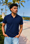 Men's Trend Polo Collar Casual Navy Blue T-Shirt