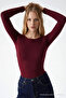Women's Crew Neck Basic Tight Burgundy T-Shirt - 2