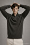 Men's Zippered Casual Khaki Knit Sweater - 2