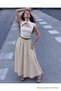 Women's Casual Elastic Waist Beige Long Skirt - 2
