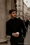 Men's Long Sleeve High Neck Loose Black Knit Sweater - 2
