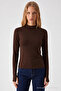 Women's Slim Fit Raglan Sleeve Brown Knitted Blouse - 3
