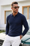 Men's Cool Medium Thick Knitwear Navy Blue Sweater - 3