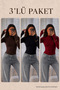 Women's Seasonal Soft 3-Piece High-Neck Blouse