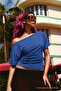 Women's Bodycon Boat Neck Blue Blouse - 4