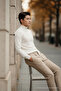Men's Regular Fit High Neck Cream Knit Sweater - 5