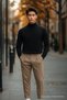 Men's Regular Fit High Neck Black Knit Sweater